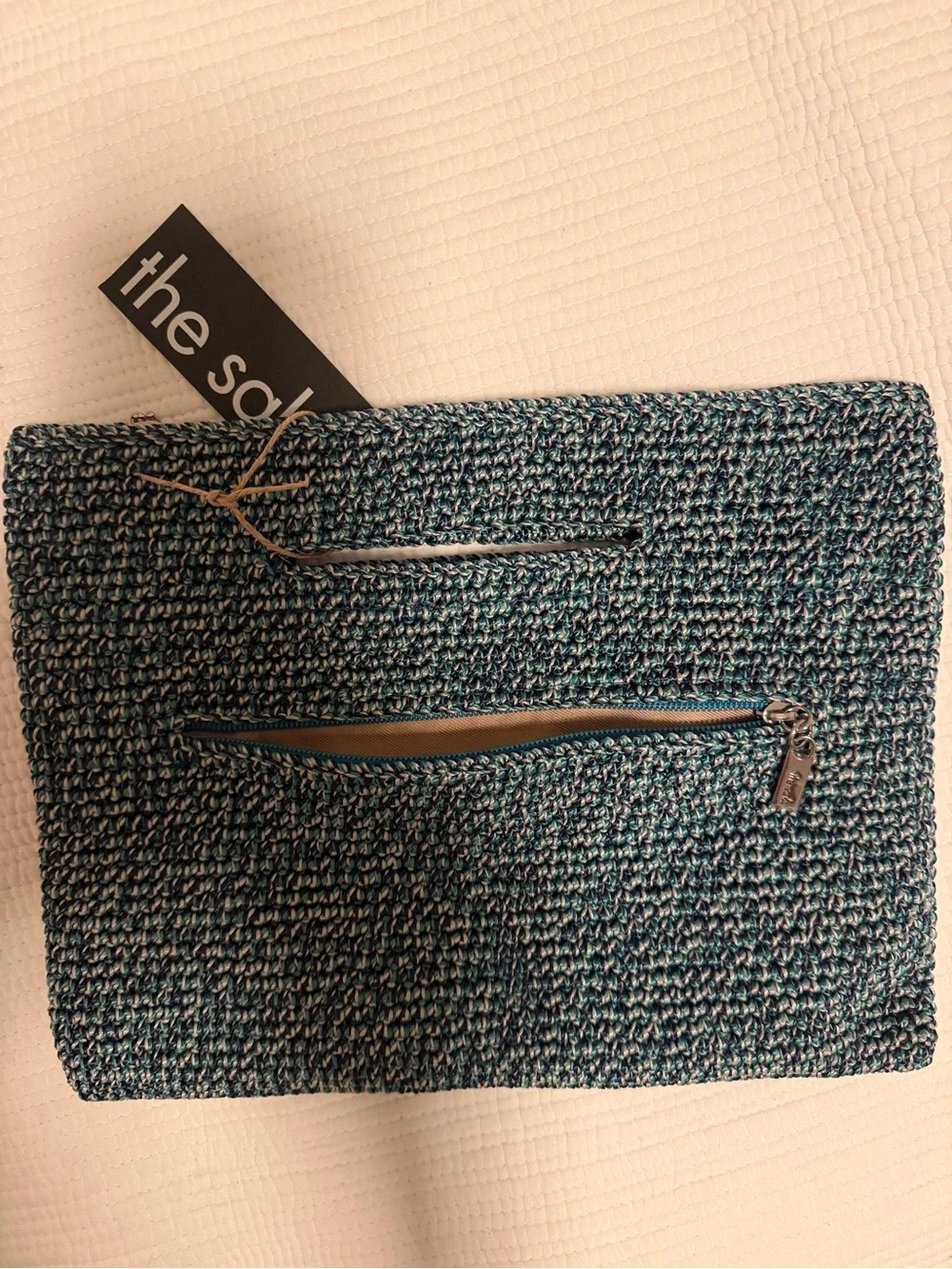 NWT The Sak Linden Convertible Crossbody Clutch Aqua Multi Ragam Hand Crochet